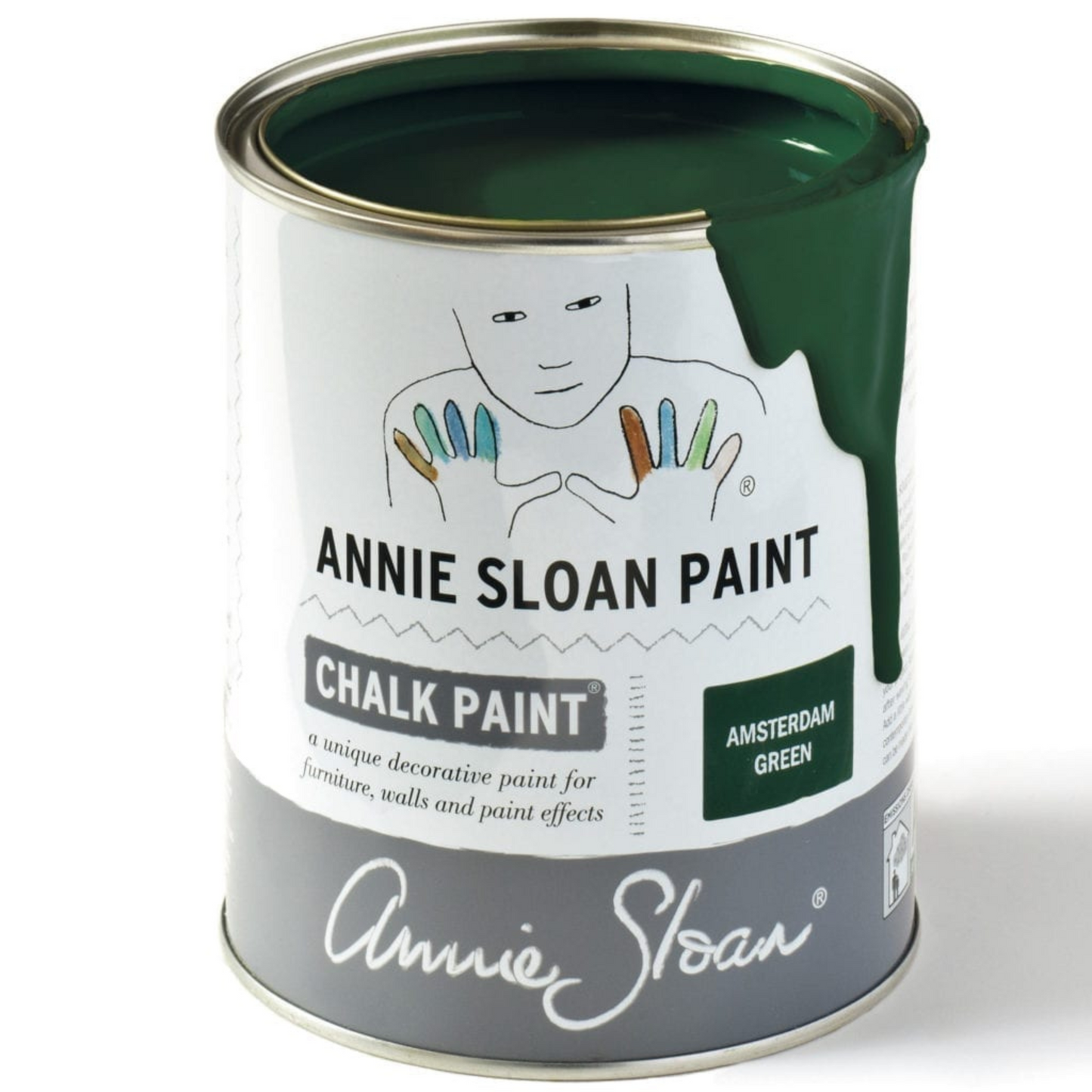 Can of chalk paint in Amsterdam Green color.
