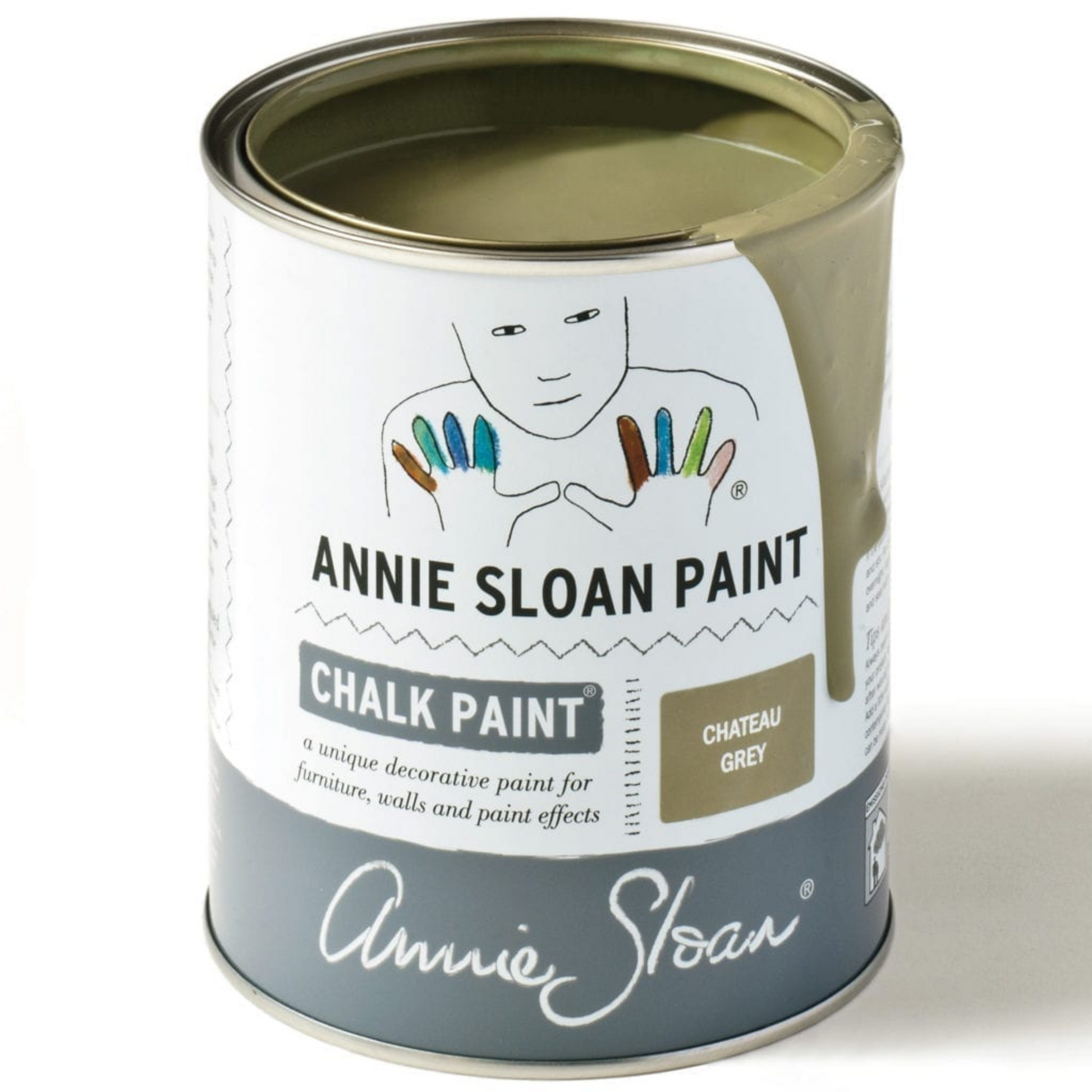 Can of Chateau Grey Annie Sloan Chalk Paint.