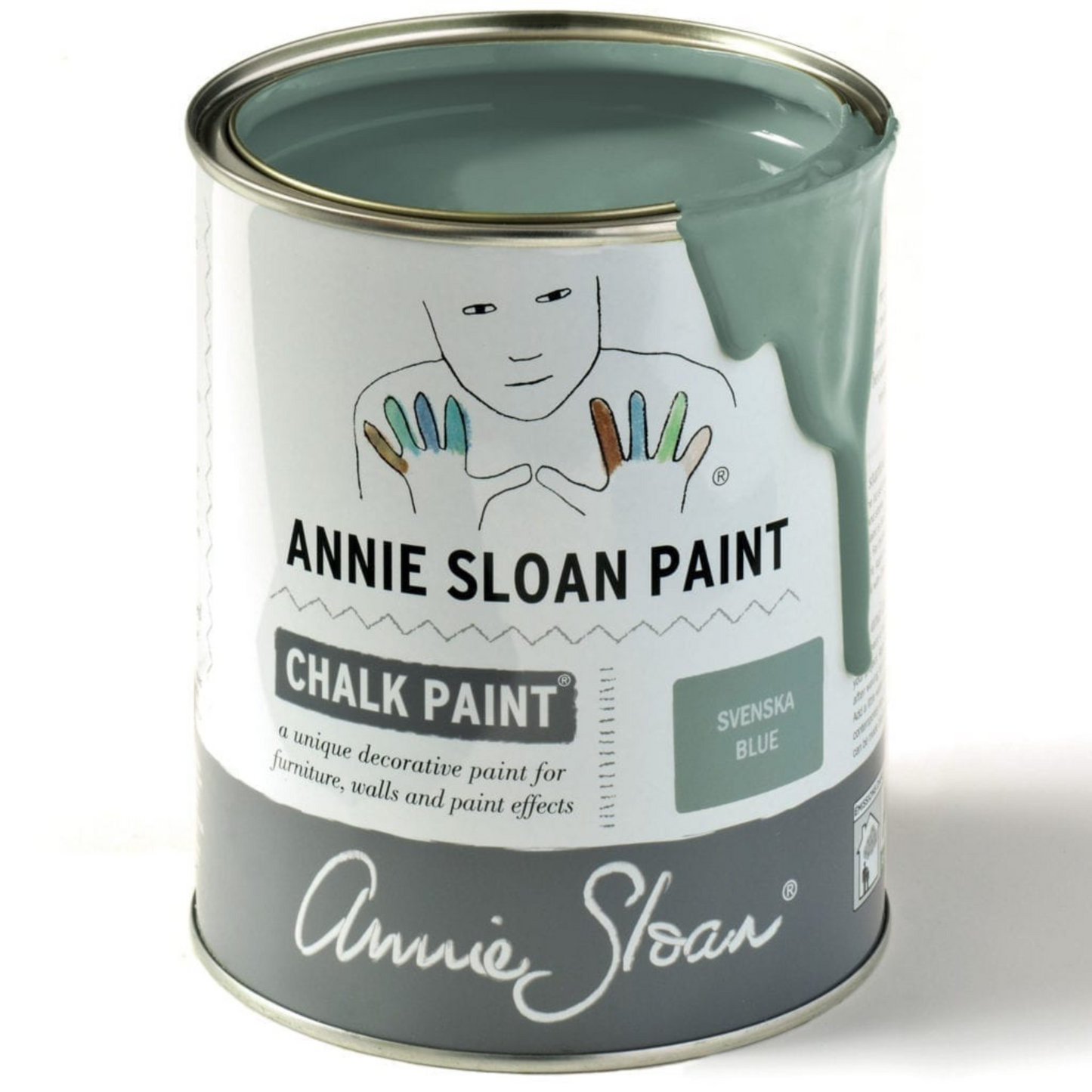 Can of Svenska Blue Annie Sloan Chalk paint.