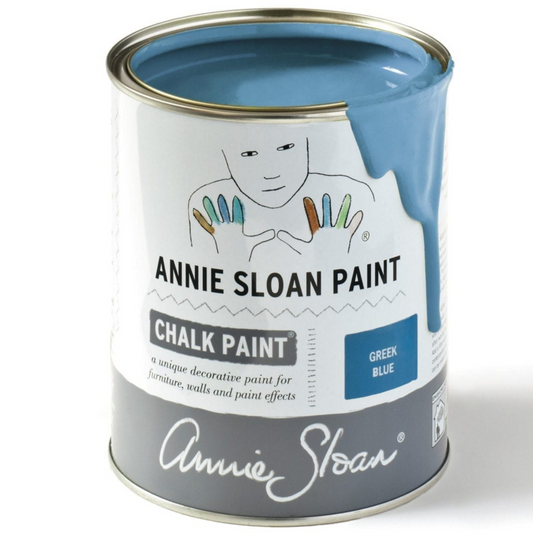 Can of Greek Blue Annie Sloan Chalk Paint.