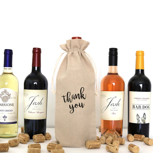 A wine bag with the words "Thank You" printed on it.