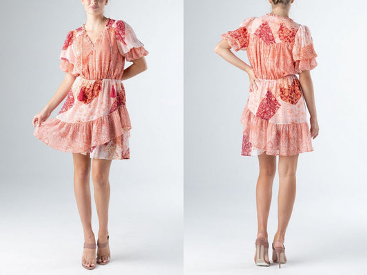 Puff Sleeve Printed Dress (Orange Multi)