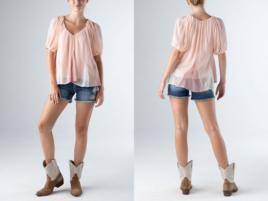 Puff Sleeve Scoop Neck Top Blush Pink