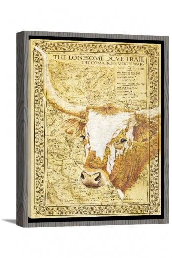 Lonesome Dove Map with Longhorn - Print